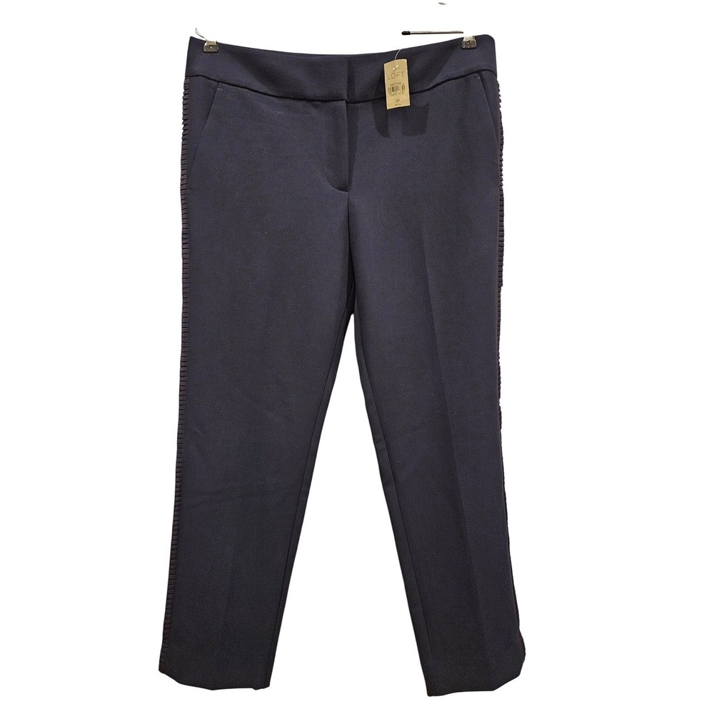 LOFT Marisa Pants Womens 8P Dark Navy Petite Slim Ankle Career Business Fringe